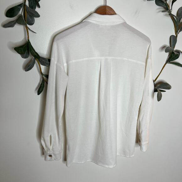 NWT WHite Waffle Knit Button Up LAST CALL - Picture 6 of 7